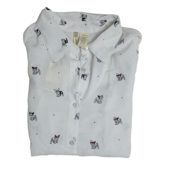 Japna White Button-Up Shirt With French Bulldog Print - Picture 2 of 4